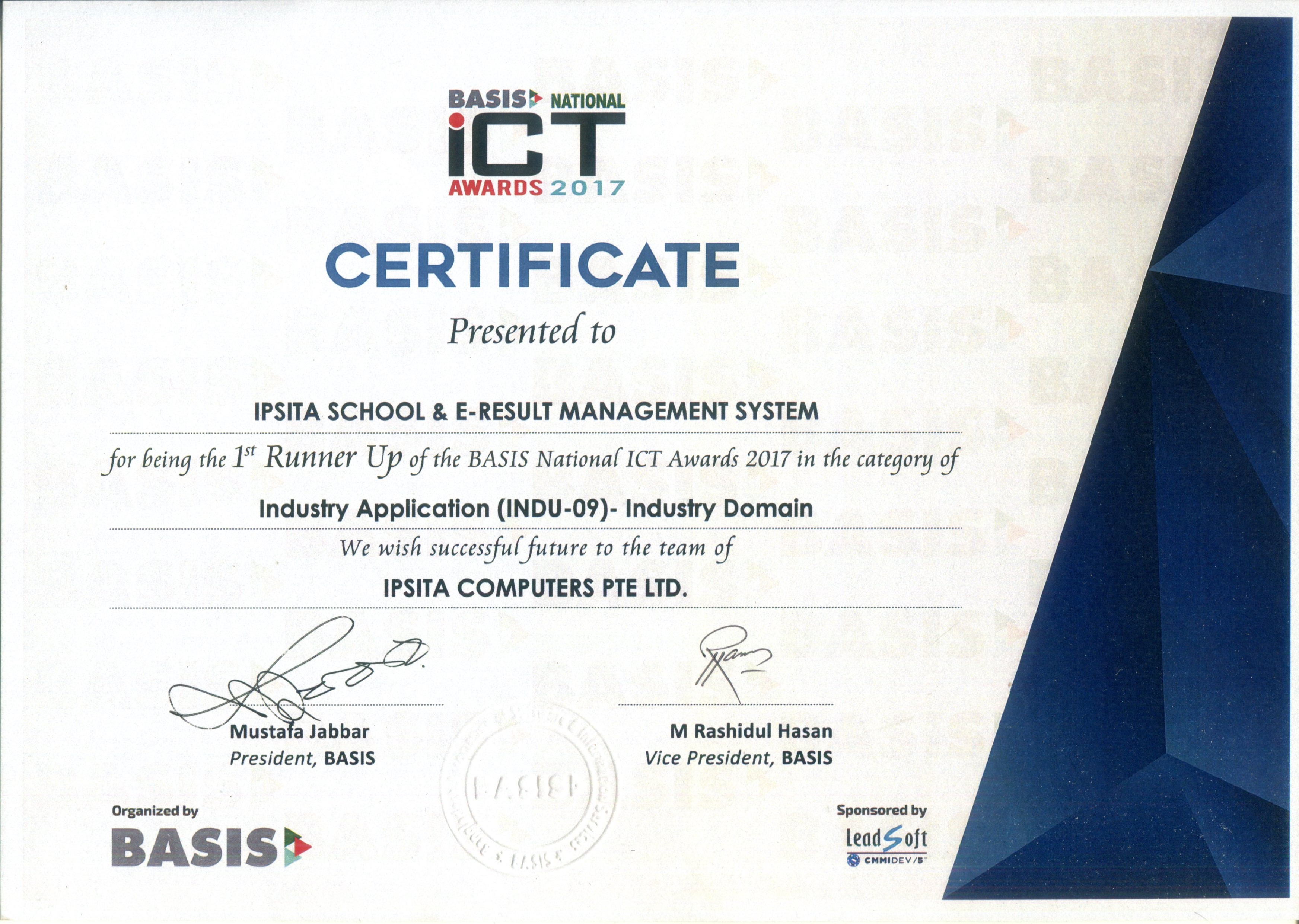 BASIS ICT AWARD CERTIFICATE FOR ISPITA SCHOOL  & E-RESULT MANAGEMENT SYSTEM